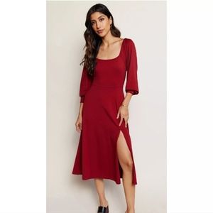 Able Clothing Rita Square Neck Jersey Dress Sundried Tomato Red NWT